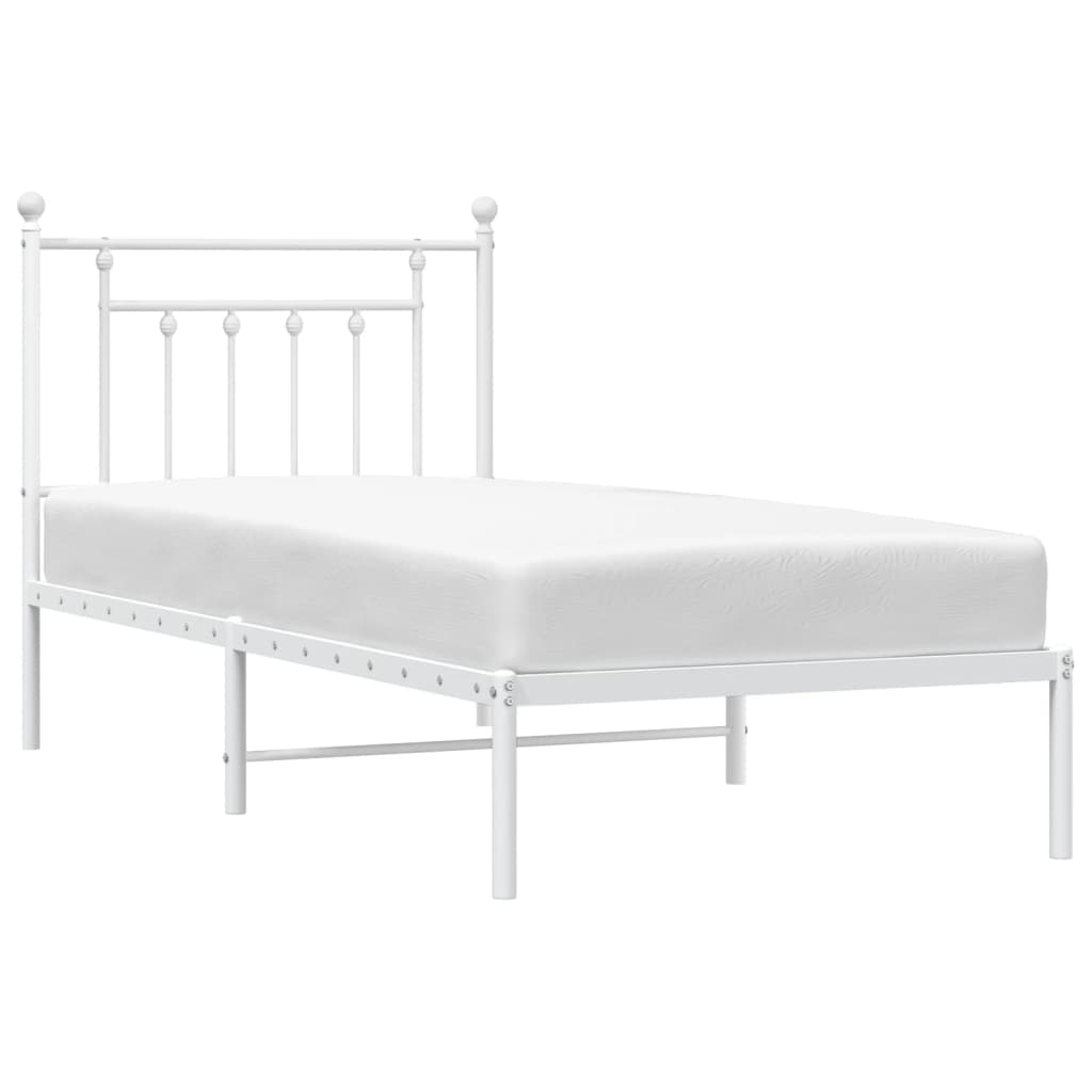 Metal Bed Frame without Mattress with Headboard White 90x190cm