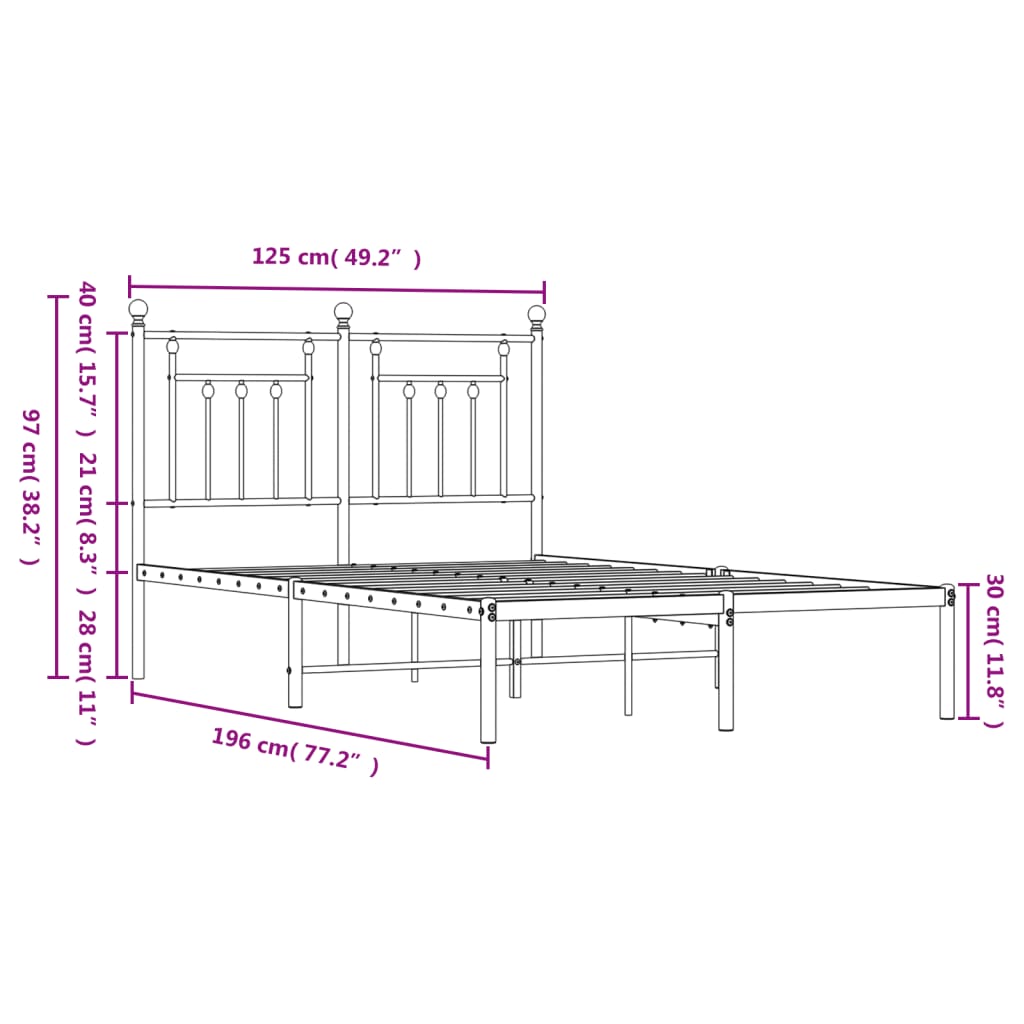 White Metal Bed Frame with Headboard, 120x190cm, No Mattress