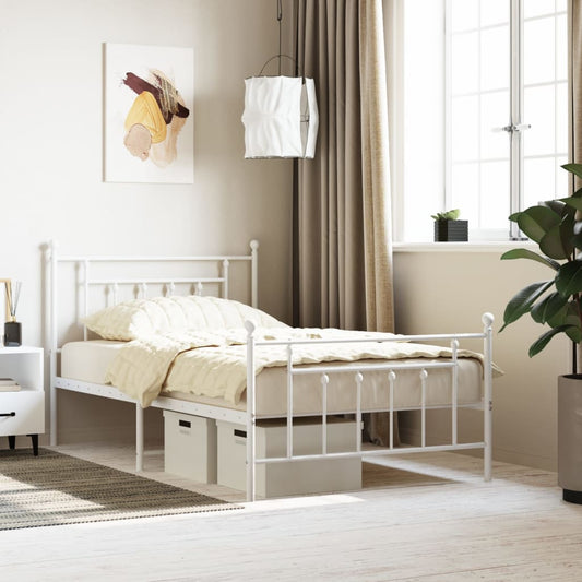 Metal Bed Frame without Mattress with Footboard White 107x203cm