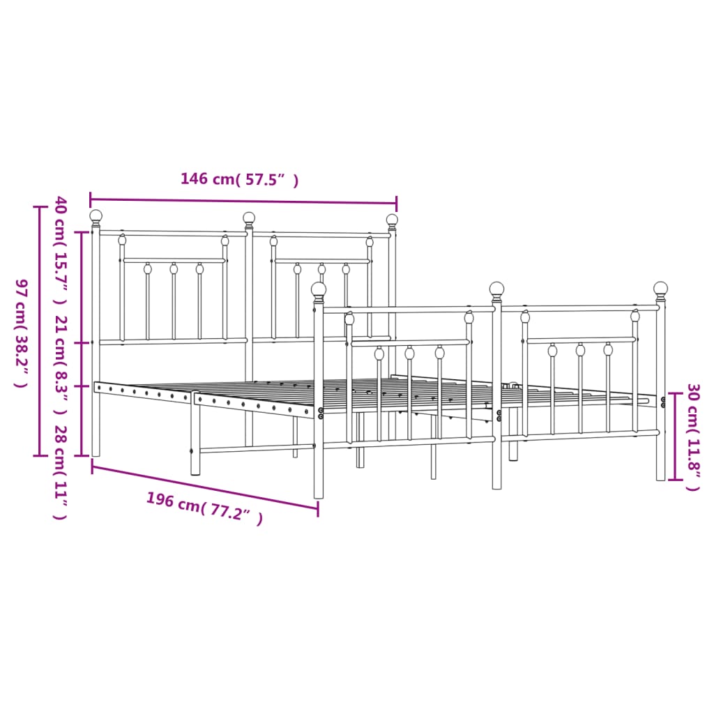 Metal Bed Frame without Mattress with Footboard White 140x190cm