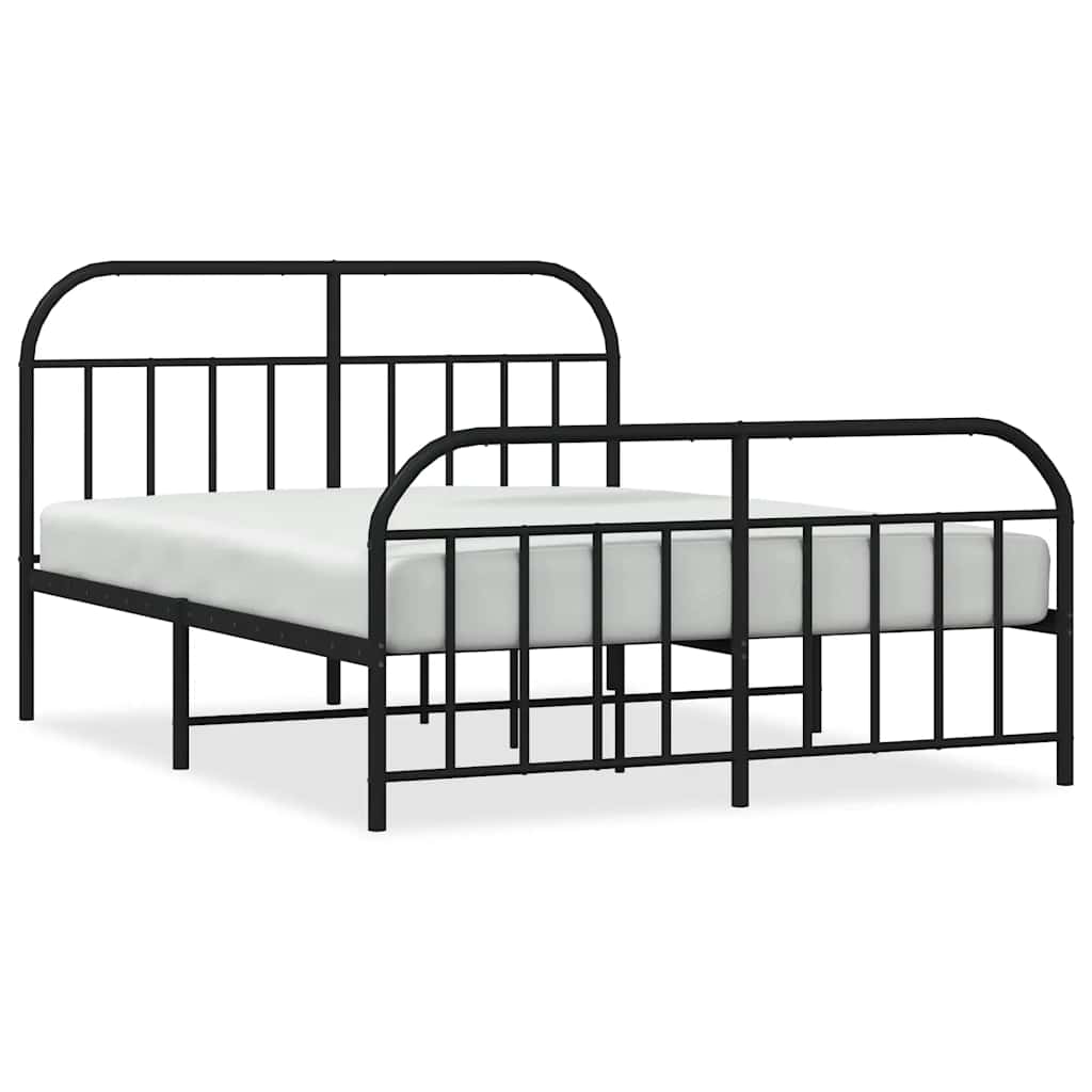Metal Bed Frame without Mattress with Footboard Black 135x190cm