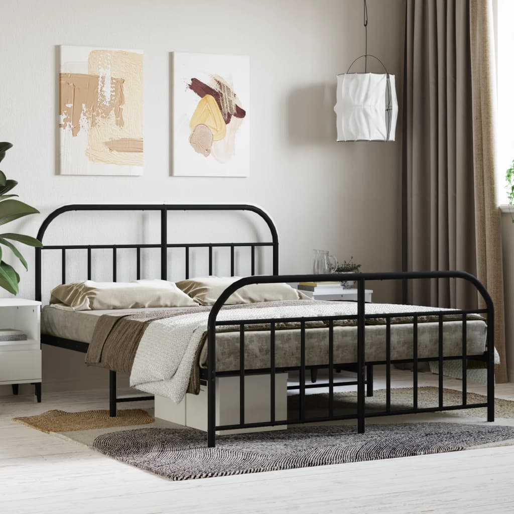 Metal Bed Frame without Mattress with Footboard Black 140x200cm