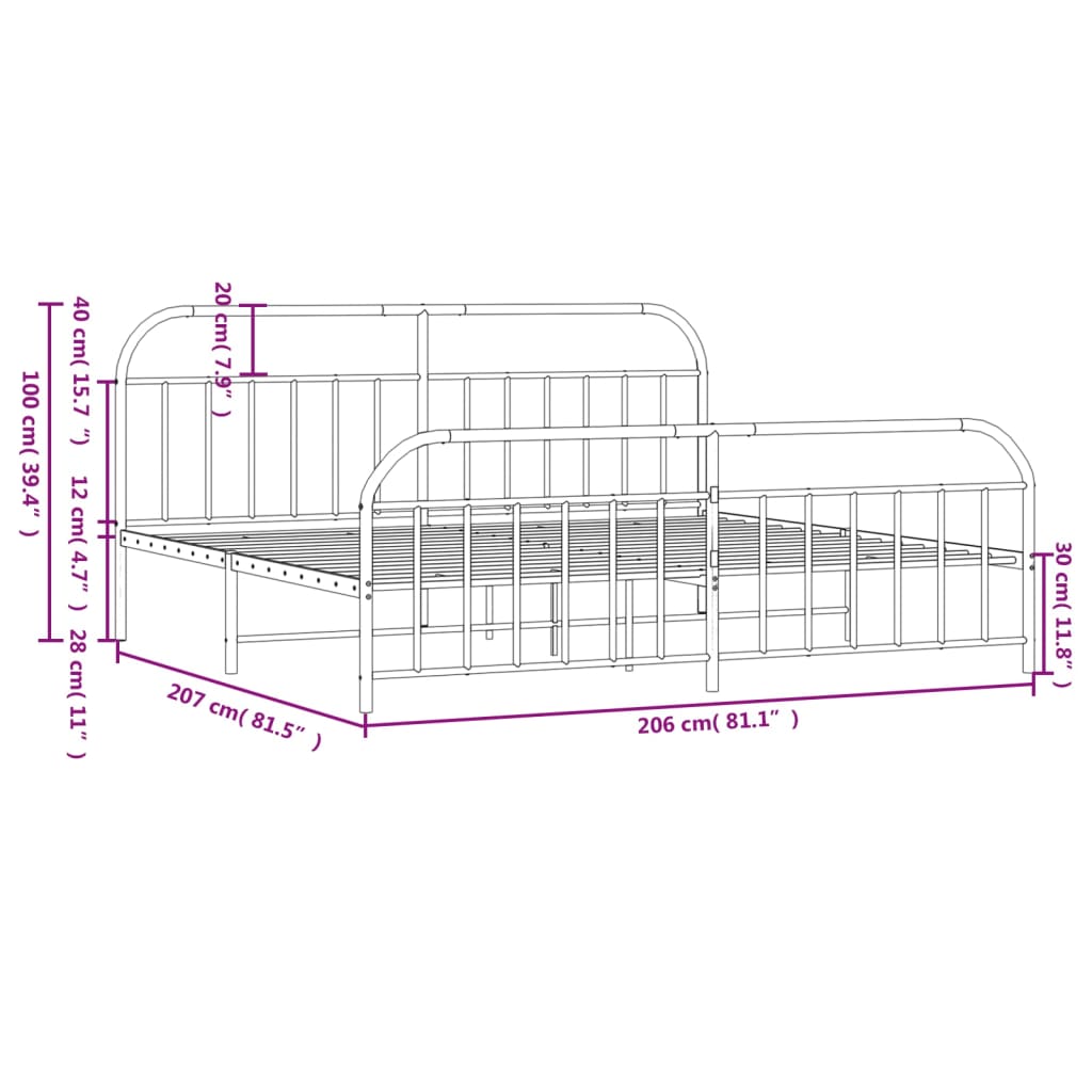 Black Metal Bed Frame with Footboard 200x200cm - Mattress Not Included