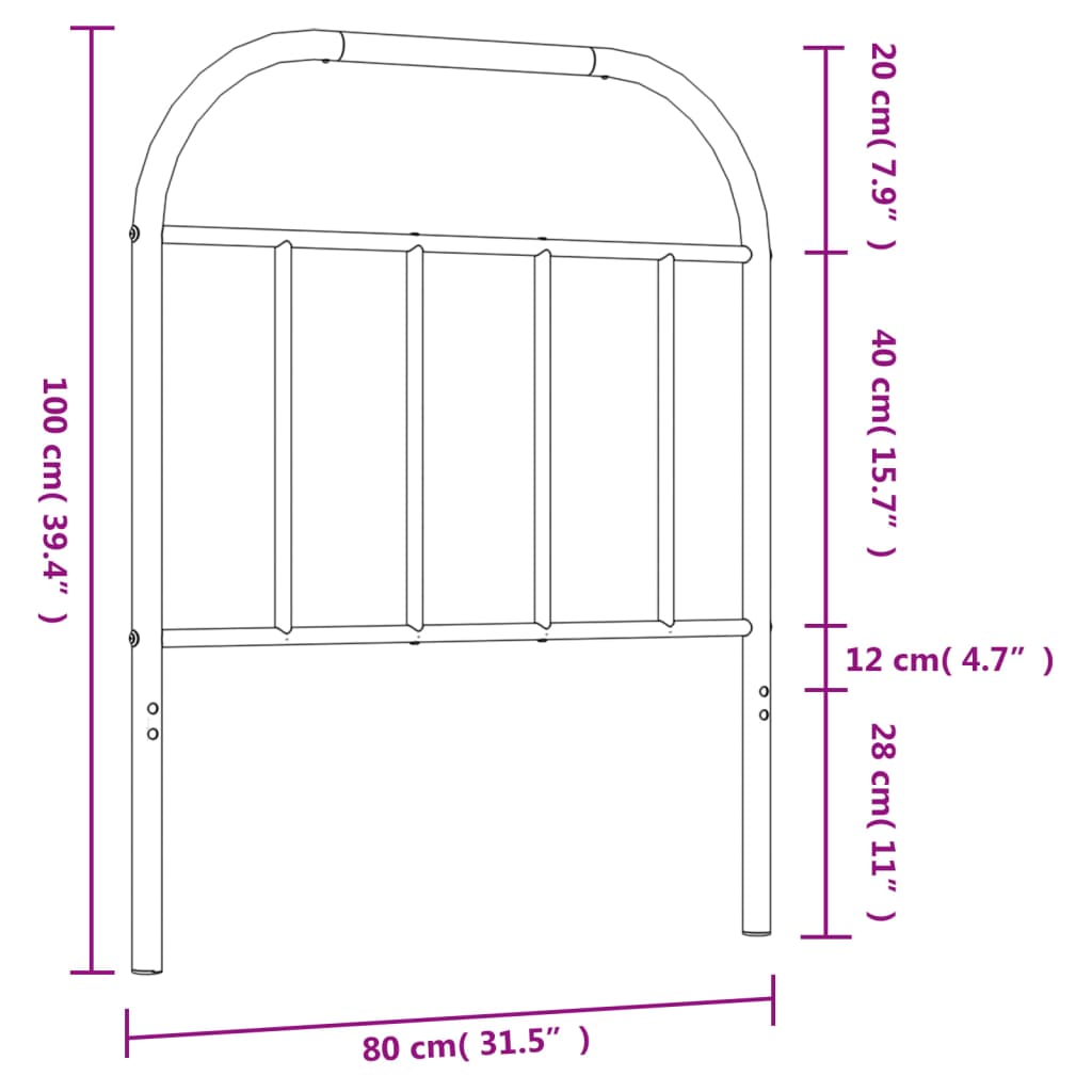 Sleek Black Metal Headboard - Stylish 75 cm Design