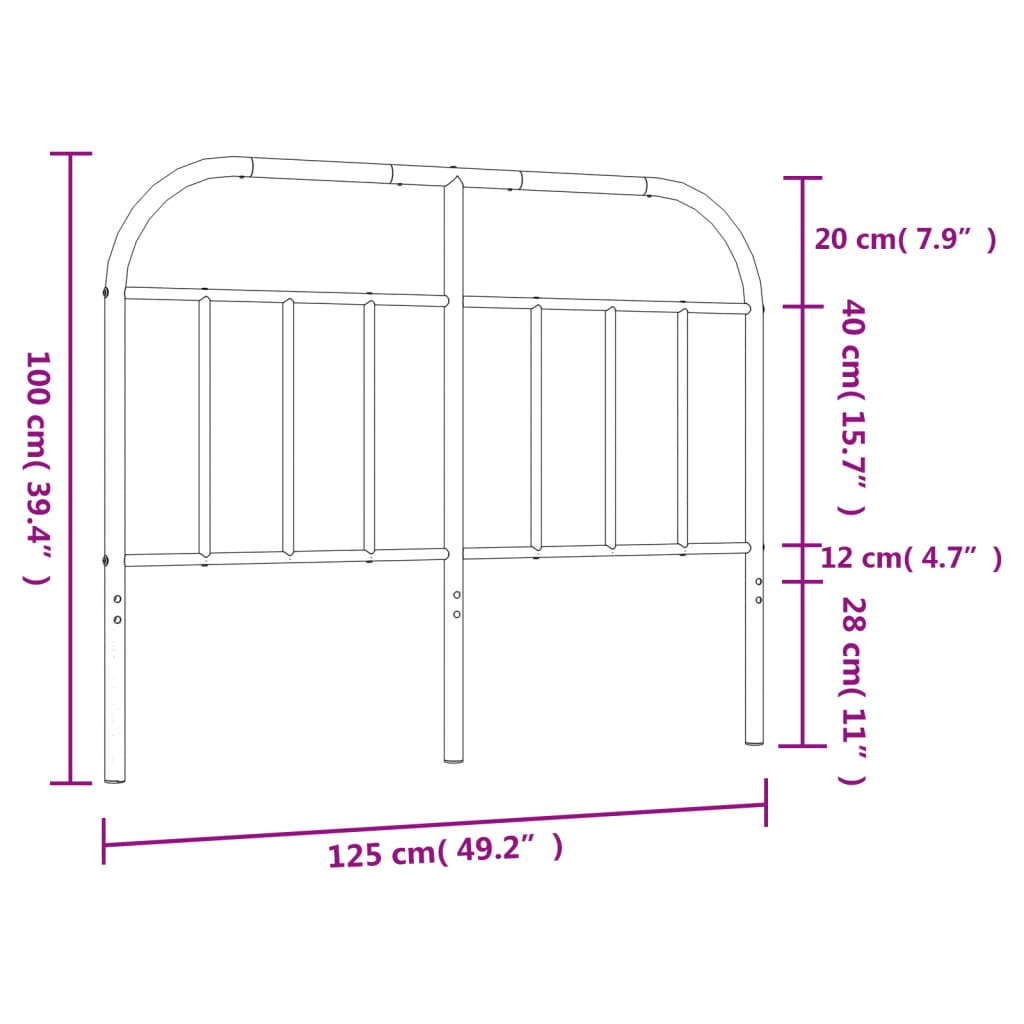 Sleek Black Metal Headboard - 120 cm Modern Bedroom Elegance