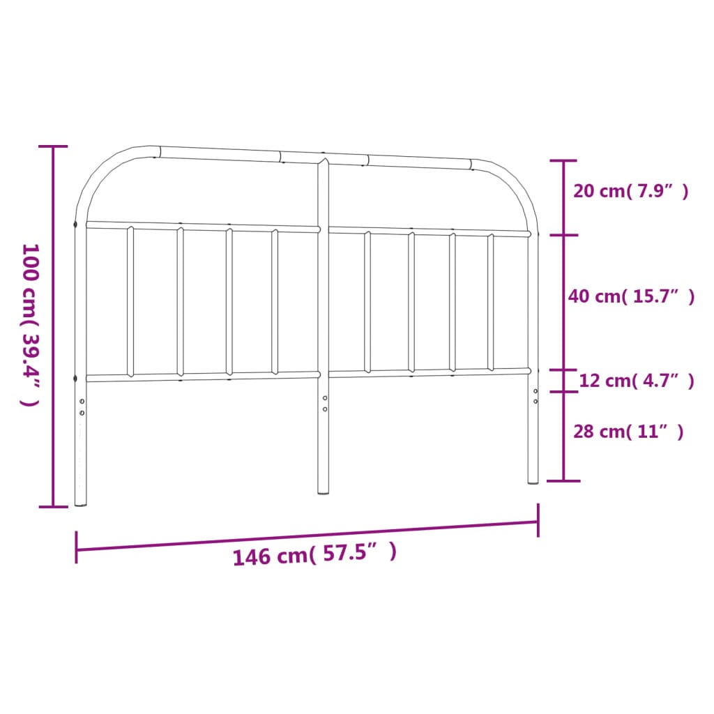 Sleek Black Metal Headboard - 140 cm, Modern Bedroom Elegance