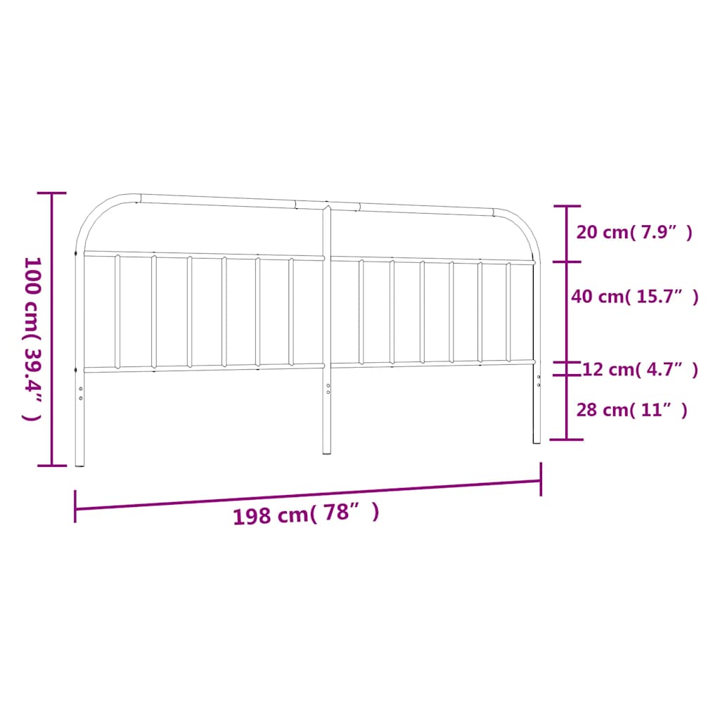 Sleek Black Metal Headboard - 193 cm Sturdy Steel Design