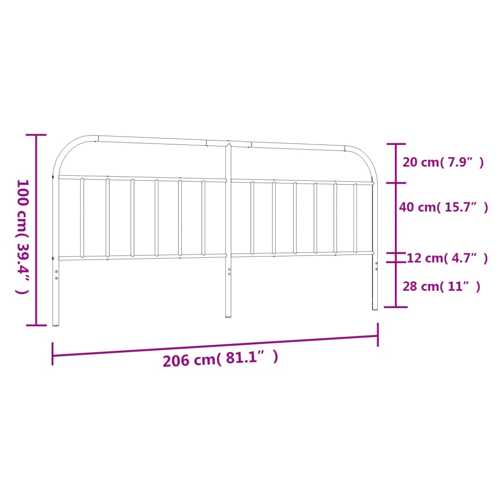 Sleek Black Metal Headboard - 200 cm Stylish Bedroom Decor