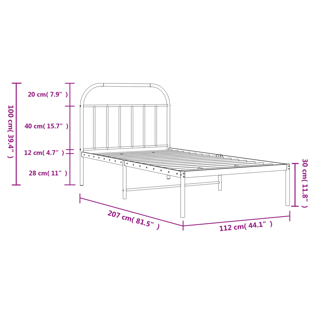 White Metal Bed Frame with Headboard - 107x203cm (Mattress Not Included)