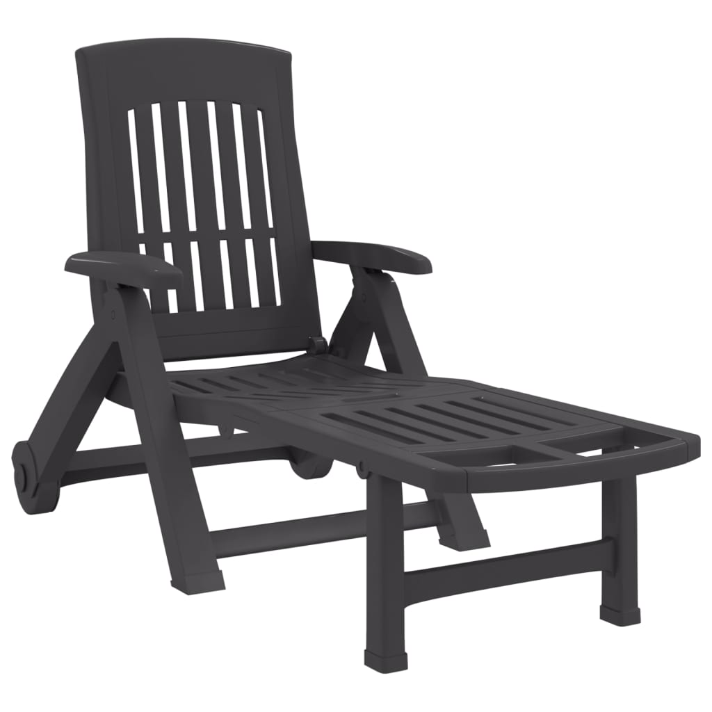 Anthracite PP Folding Sun Lounger with Wheels - Durable & Stylish