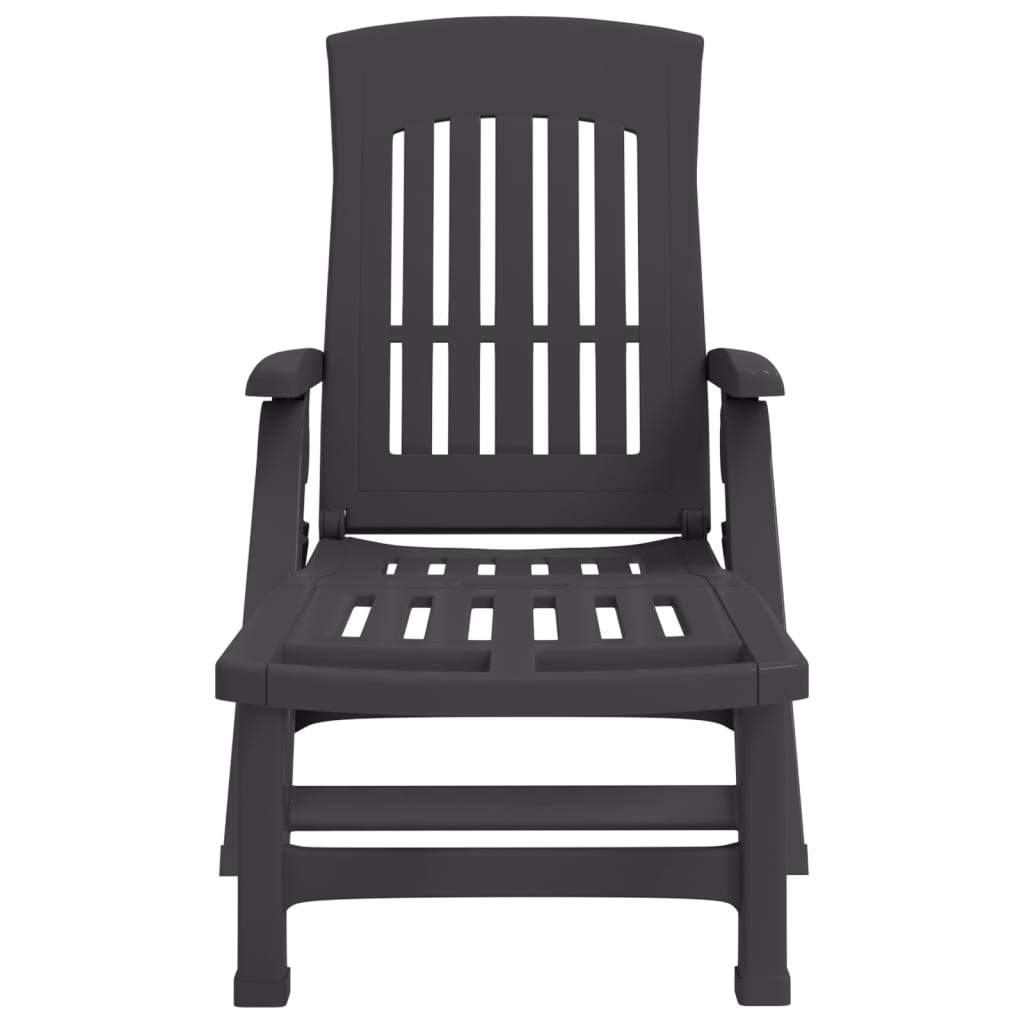 Anthracite PP Folding Sun Lounger with Wheels - Durable & Stylish