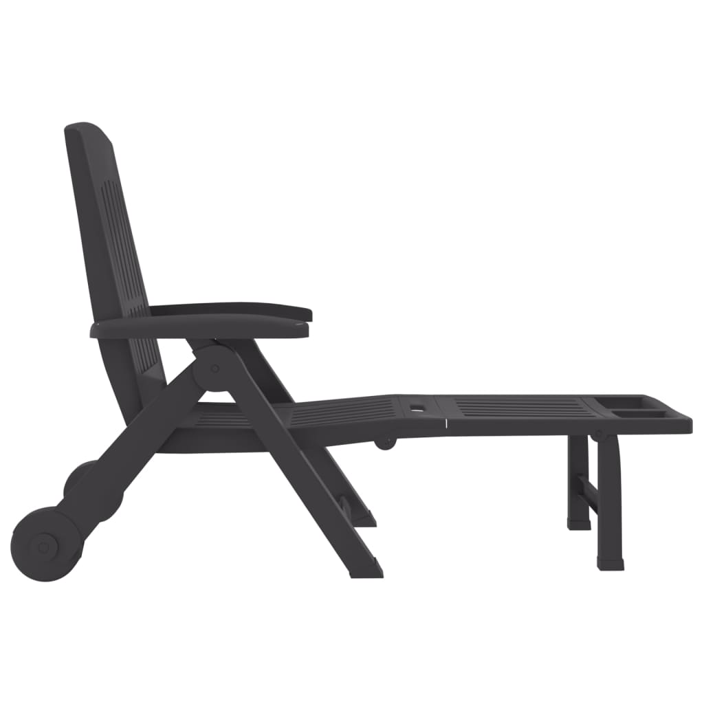 Anthracite PP Folding Sun Lounger with Wheels - Durable & Stylish