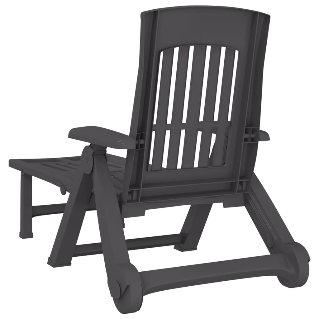Anthracite PP Folding Sun Lounger with Wheels - Durable & Stylish