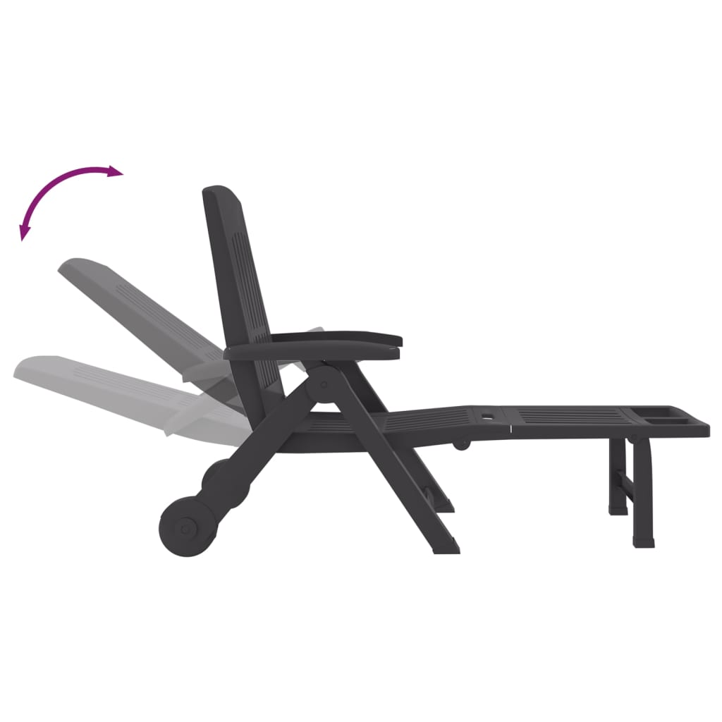 Anthracite PP Folding Sun Lounger with Wheels - Durable & Stylish