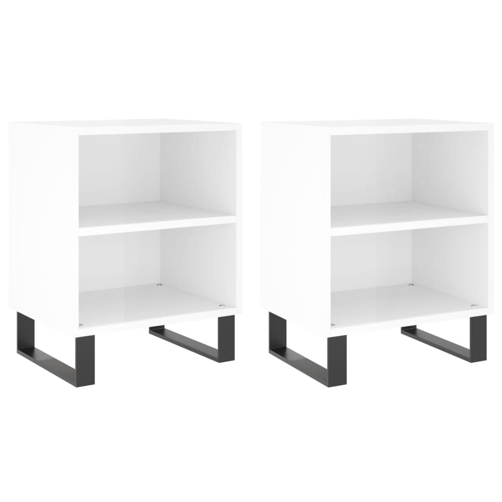Elegant High Gloss White Bedside Cabinets, Set of 2, 40x30x50 cm