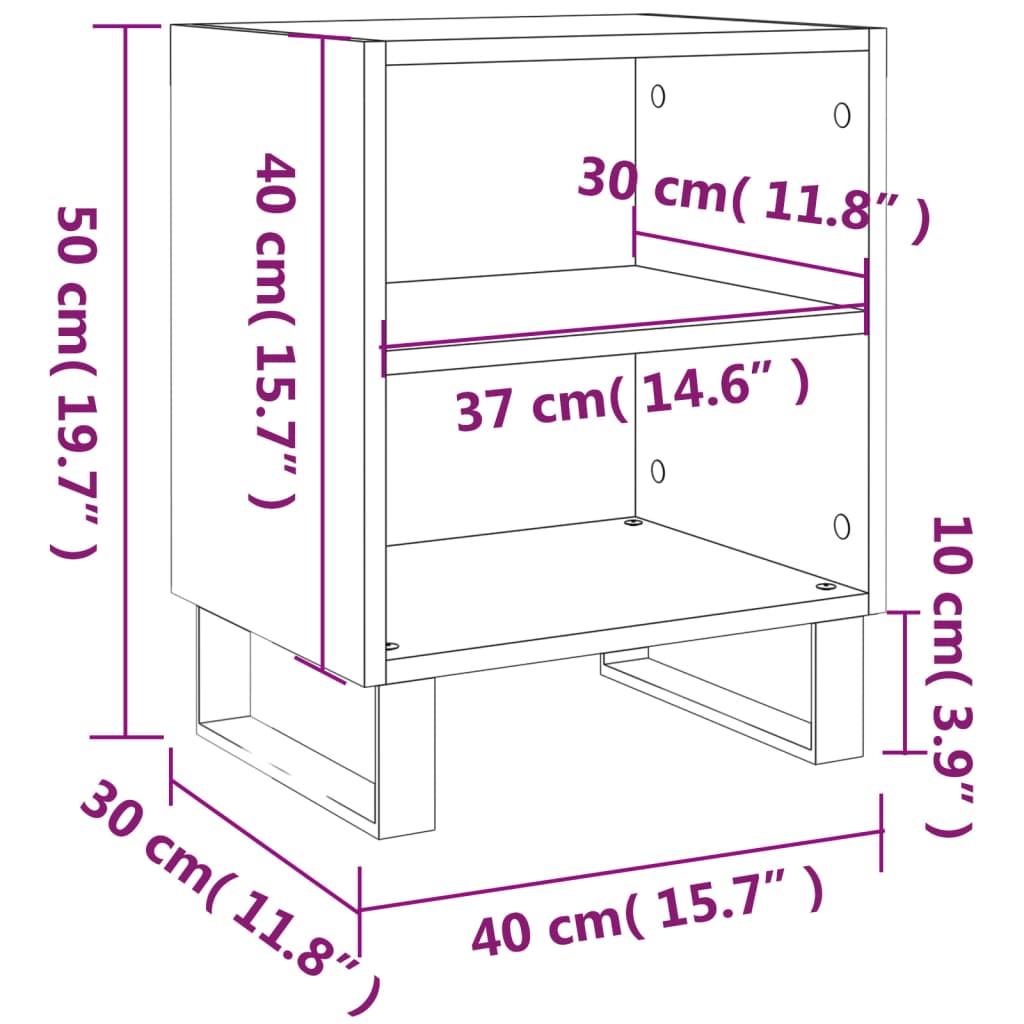 Elegant High Gloss White Bedside Cabinets, Set of 2, 40x30x50 cm