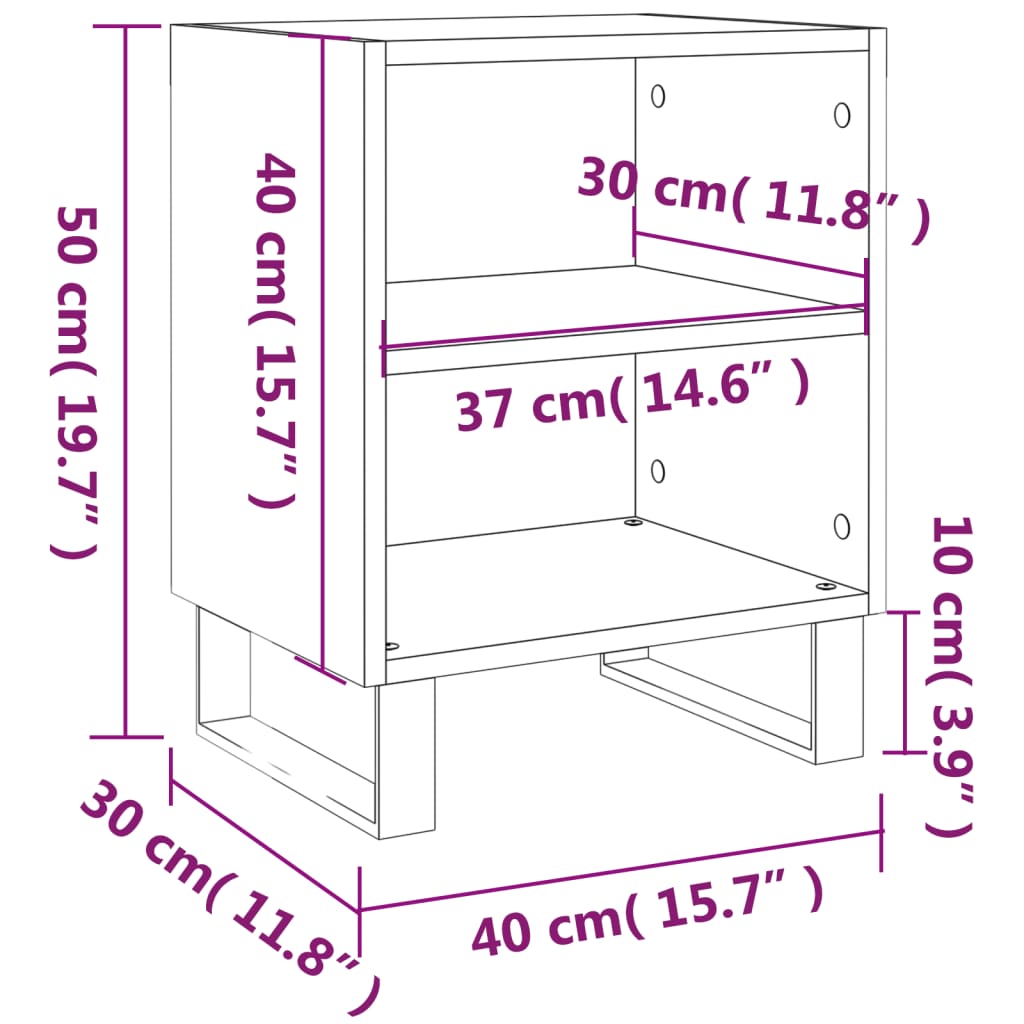 Smoked Oak Bedside Cabinets Set, 40x30x50 cm Engineered Wood