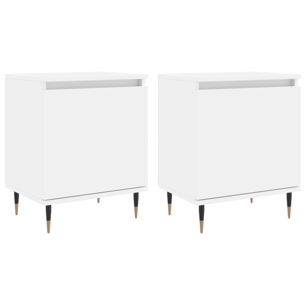 White Bedside Cabinets Set of 2 - 40x30x50 cm, Engineered Wood