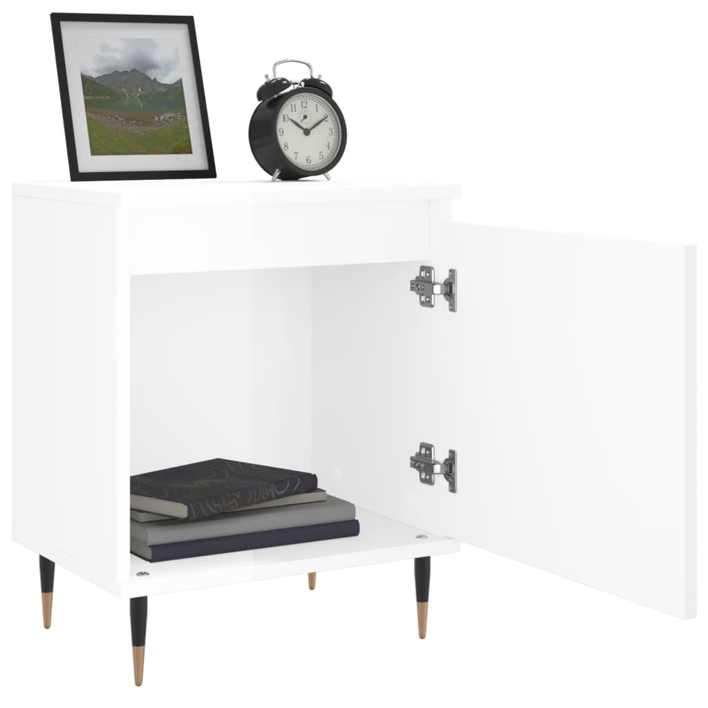 High Gloss White Bedside Cabinet, Engineered Wood, 40x30x50 cm
