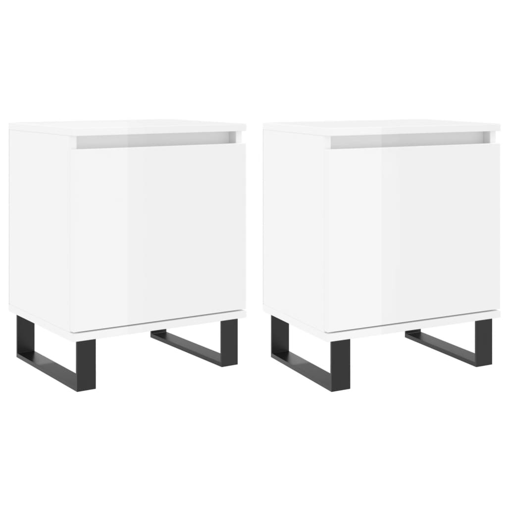 High Gloss White Bedside Cabinets - Set of 2, 40x30x50 cm