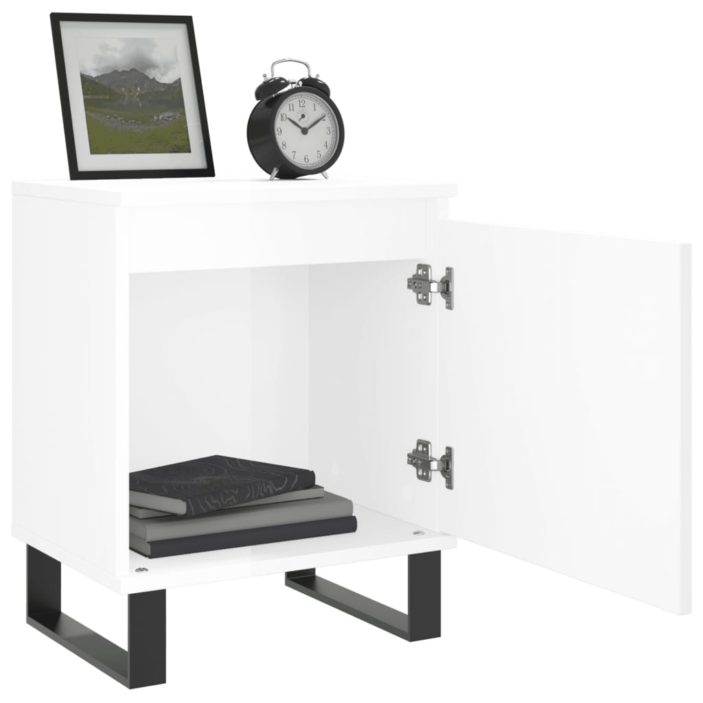 High Gloss White Bedside Cabinets - Set of 2, 40x30x50 cm