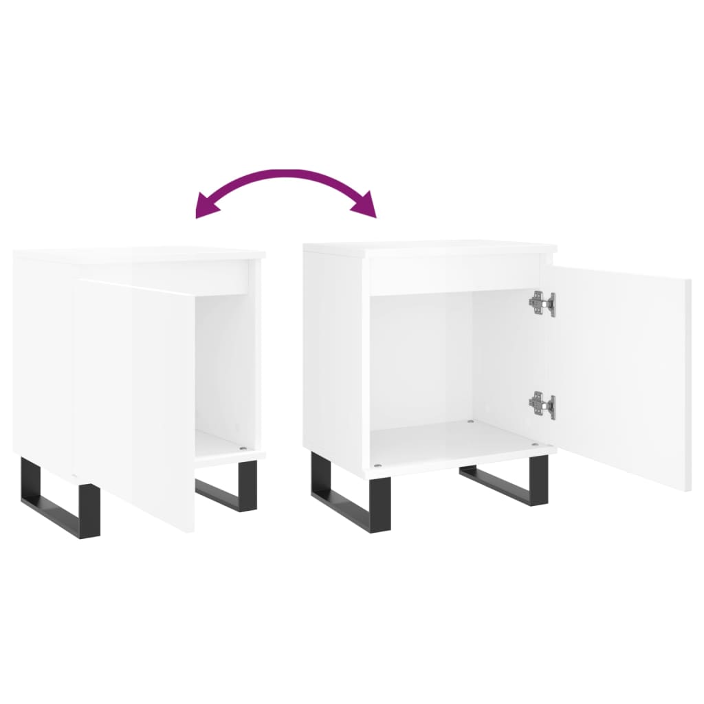 High Gloss White Bedside Cabinets - Set of 2, 40x30x50 cm