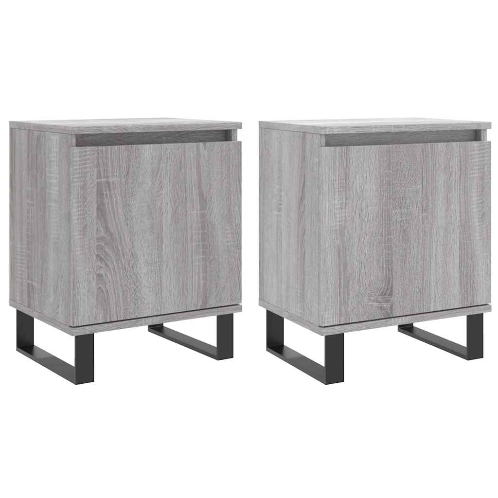 Grey Sonoma Bedside Cabinets Set of 2 - 40x30x50 cm Engineered Wood