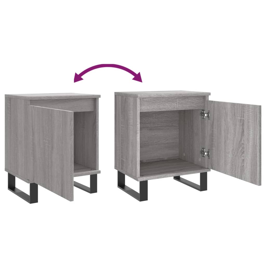 Grey Sonoma Bedside Cabinets Set of 2 - 40x30x50 cm Engineered Wood