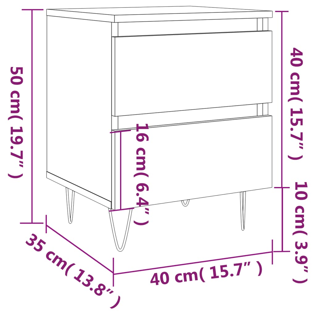 Grey Sonoma Bedside Cabinets Set of 2 - Engineered Wood, 40x35x50 cm