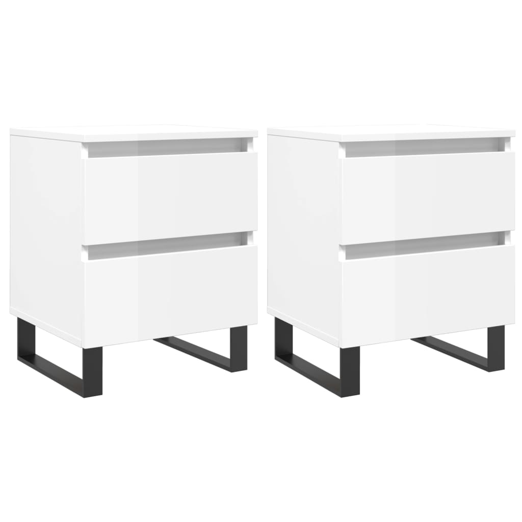 High Gloss White Bedside Cabinets Set, Engineered Wood, 2 Pcs