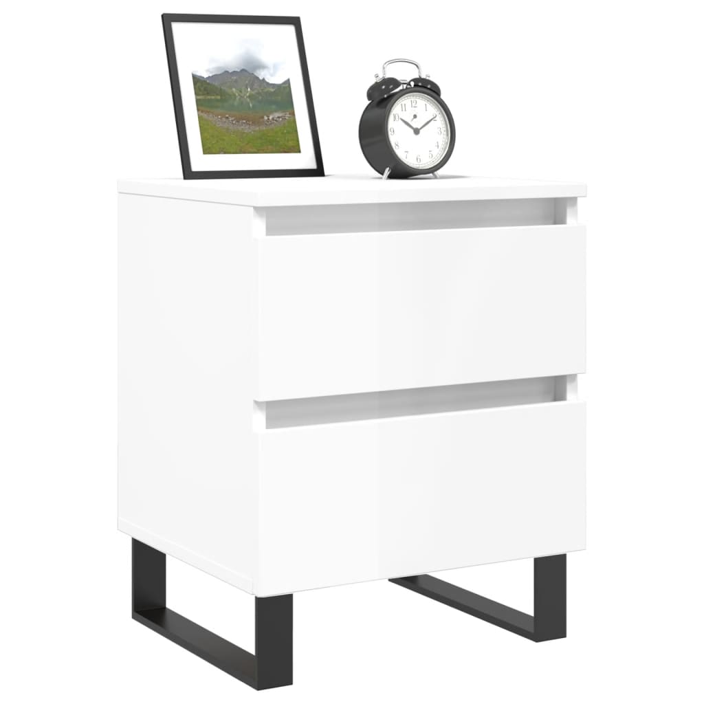 High Gloss White Bedside Cabinets Set, Engineered Wood, 2 Pcs