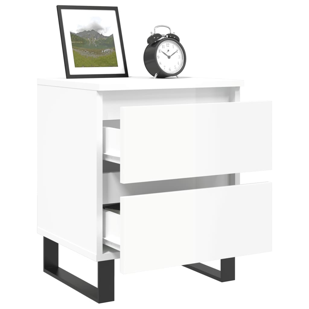 High Gloss White Bedside Cabinets Set, Engineered Wood, 2 Pcs