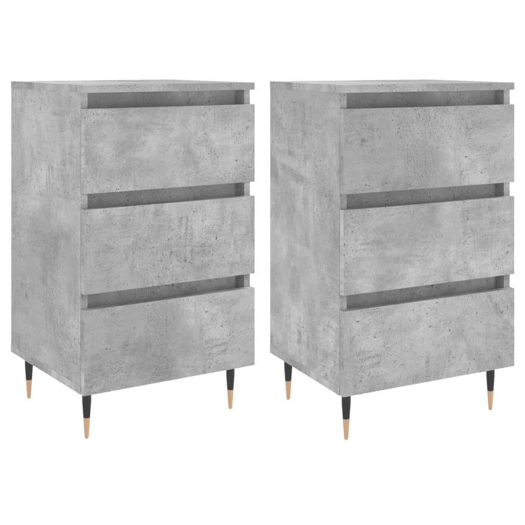 Concrete Grey Bedside Cabinets Set of 2 - Engineered Wood, 40x35x69cm