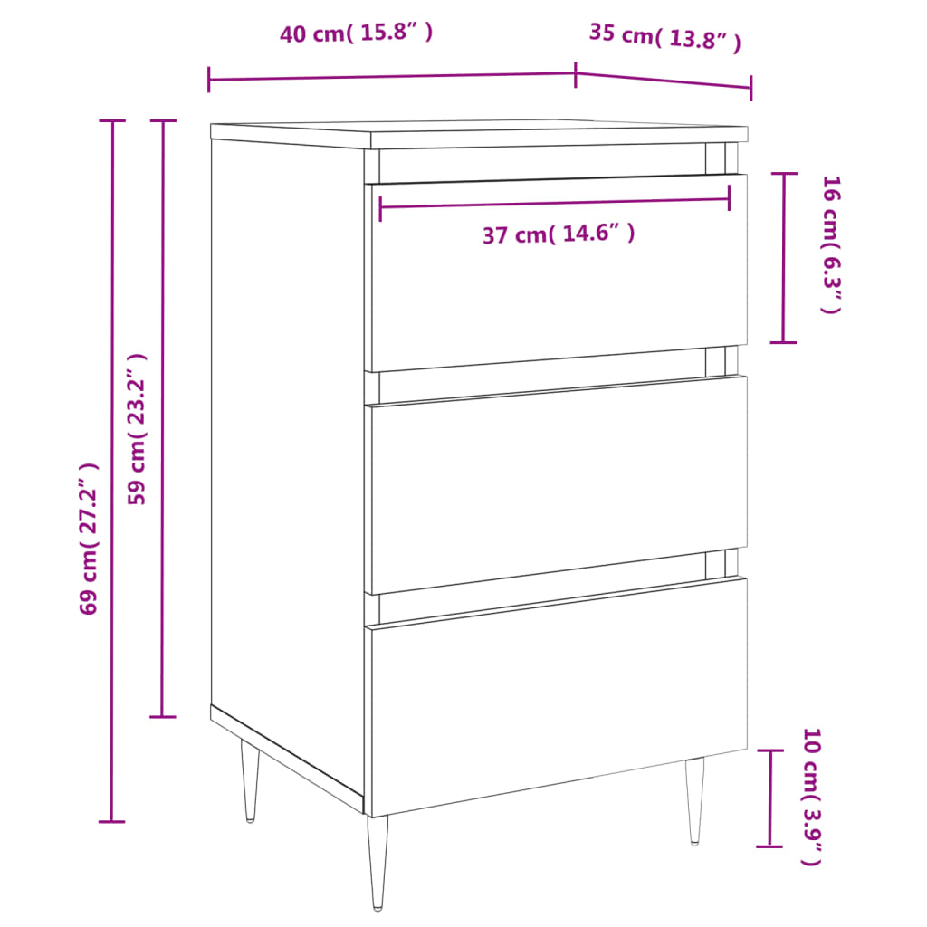 Concrete Grey Bedside Cabinets Set of 2 - Engineered Wood, 40x35x69cm