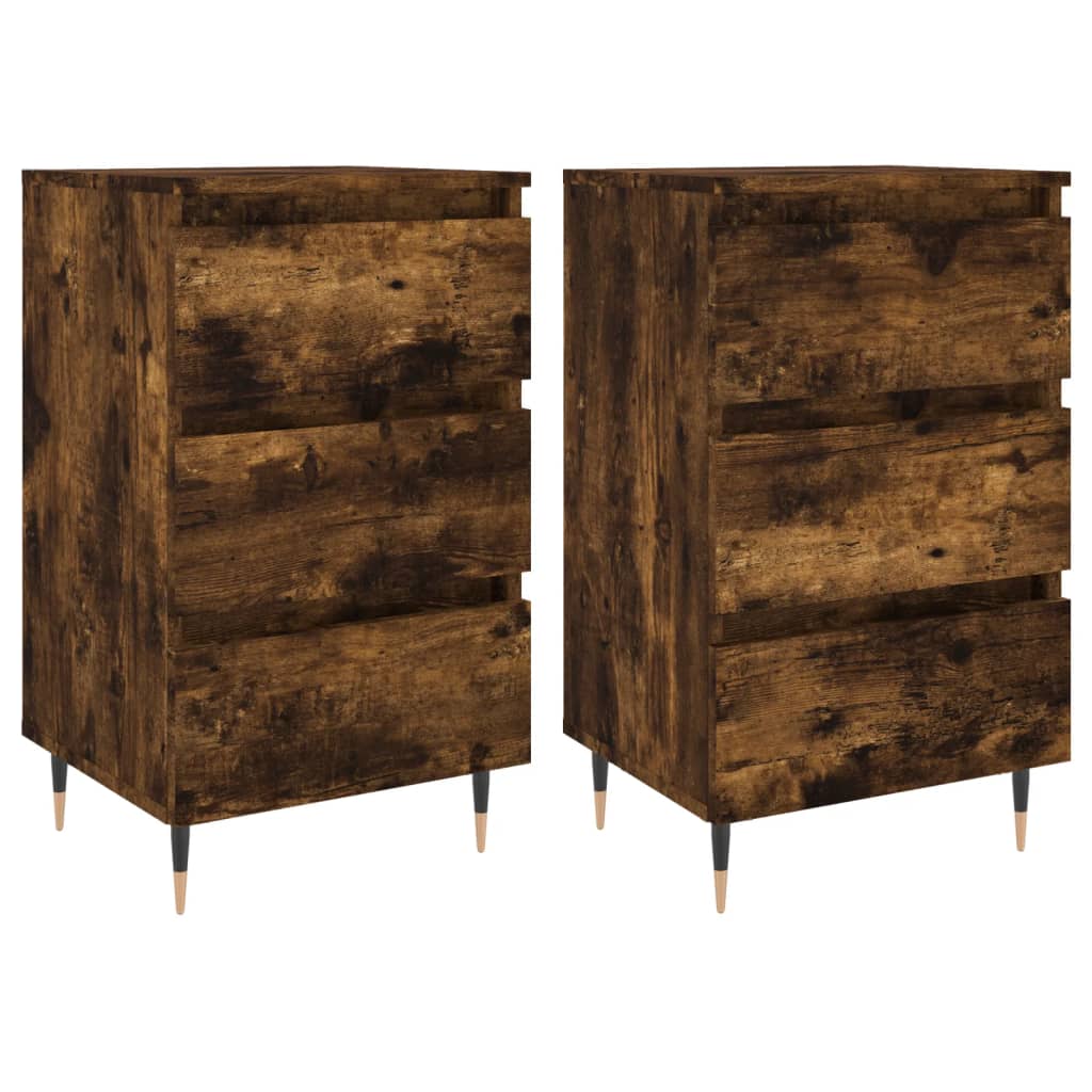 Smoked Oak Bedside Cabinets Set of 2 - 40x35x69 cm Engineered Wood