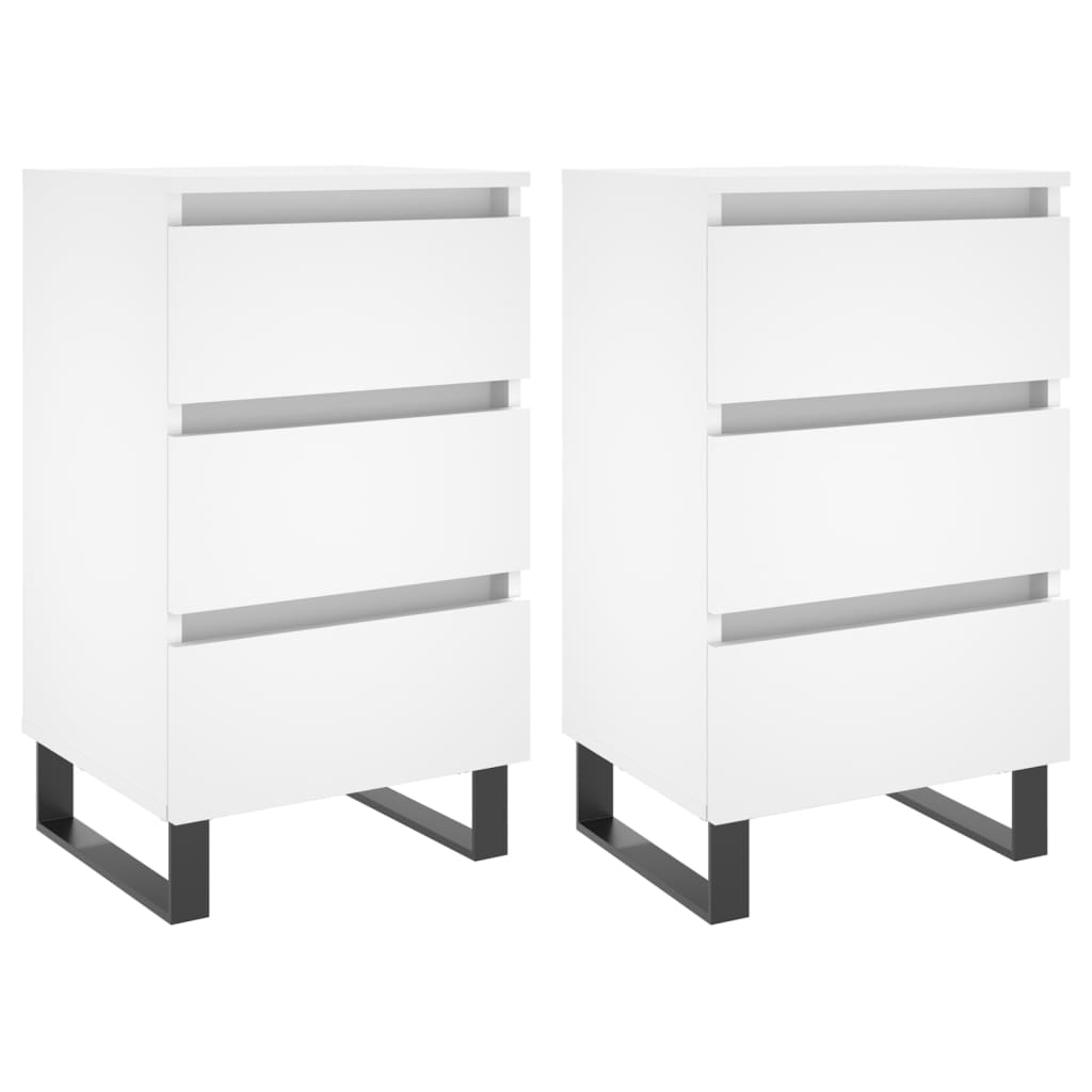 White Bedside Cabinets Set of 2, 40x35x69 cm - Engineered Wood