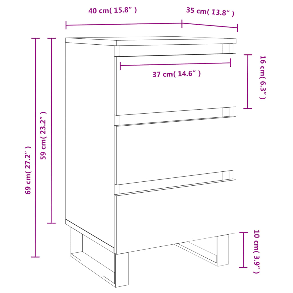 2 Grey Sonoma Bedside Cabinets 40x35x69 cm Engineered Wood