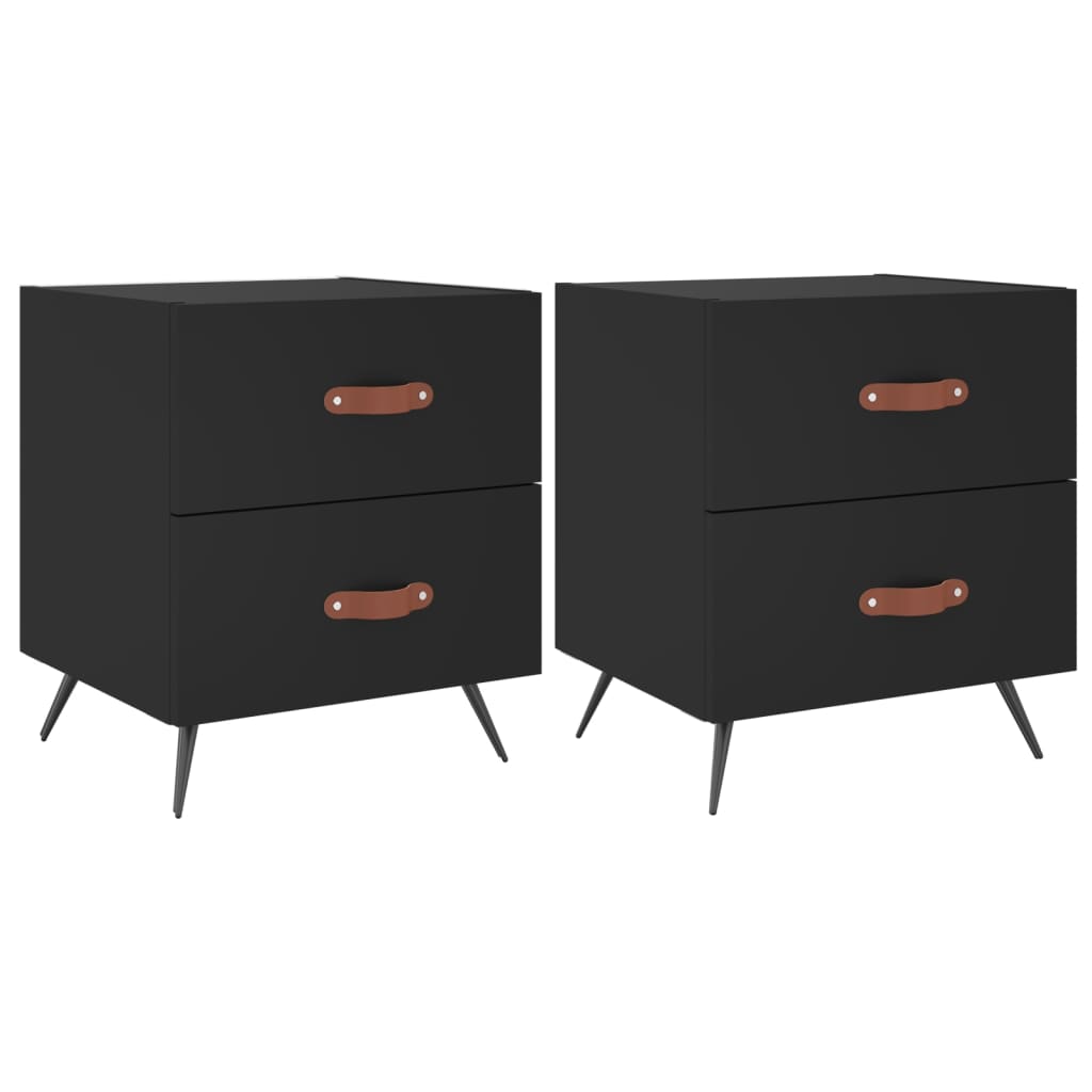 2 Black Engineered Wood Bedside Cabinets 40x35x47.5 cm
