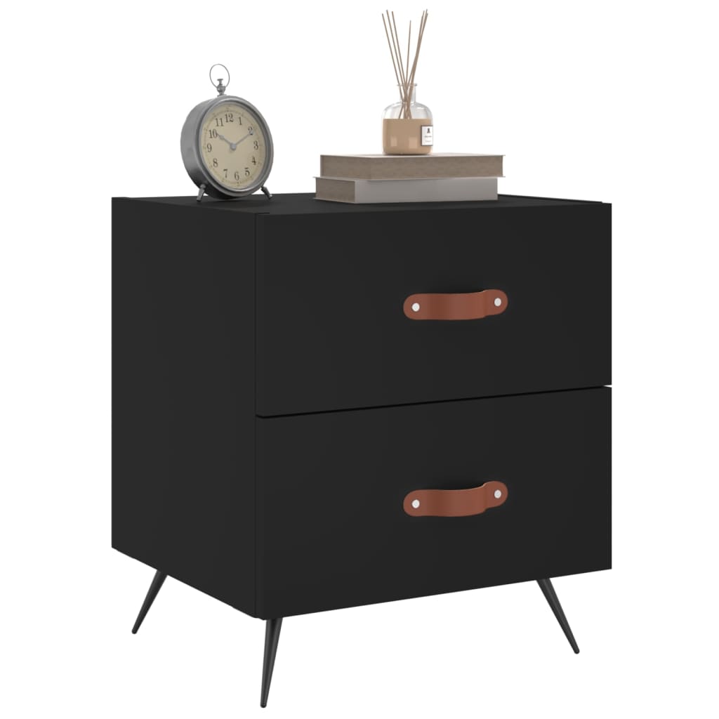 2 Black Engineered Wood Bedside Cabinets 40x35x47.5 cm