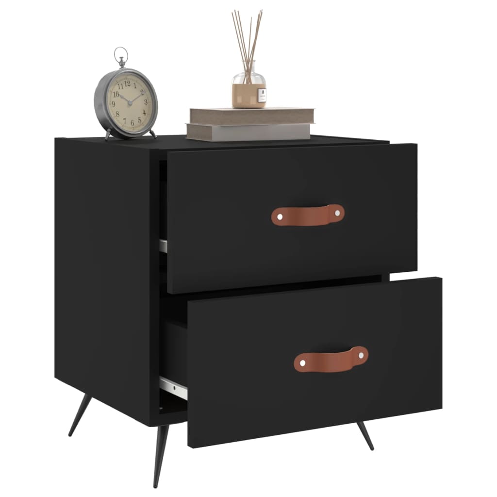 2 Black Engineered Wood Bedside Cabinets 40x35x47.5 cm