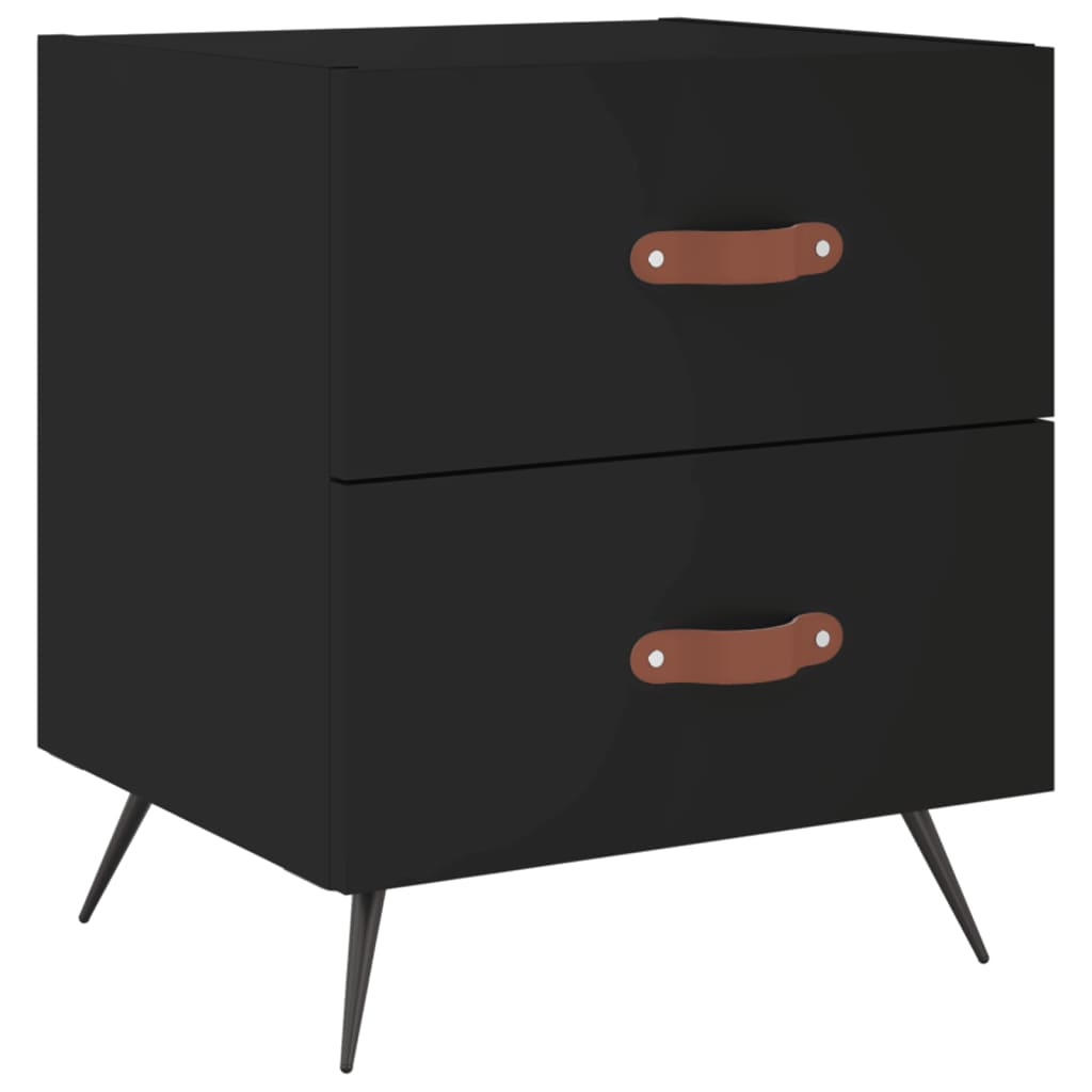 2 Black Engineered Wood Bedside Cabinets 40x35x47.5 cm