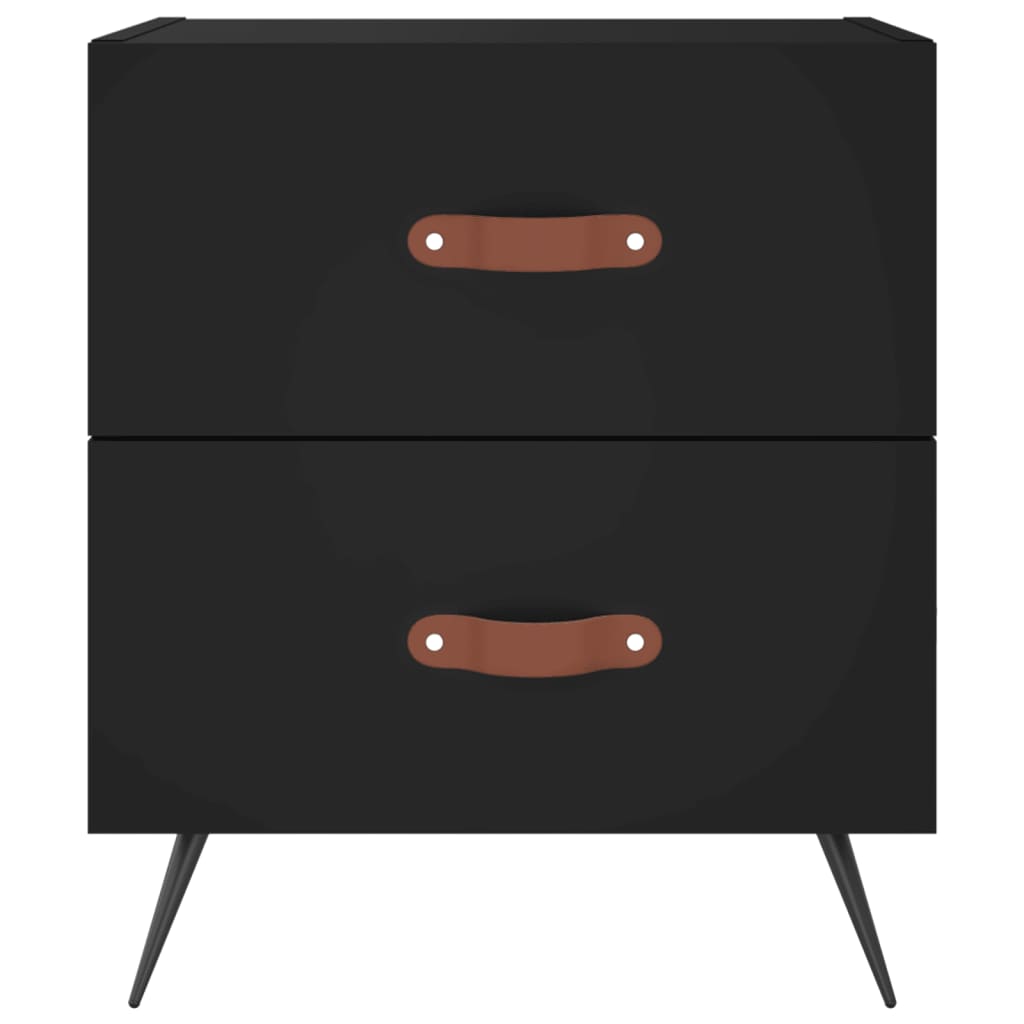 2 Black Engineered Wood Bedside Cabinets 40x35x47.5 cm