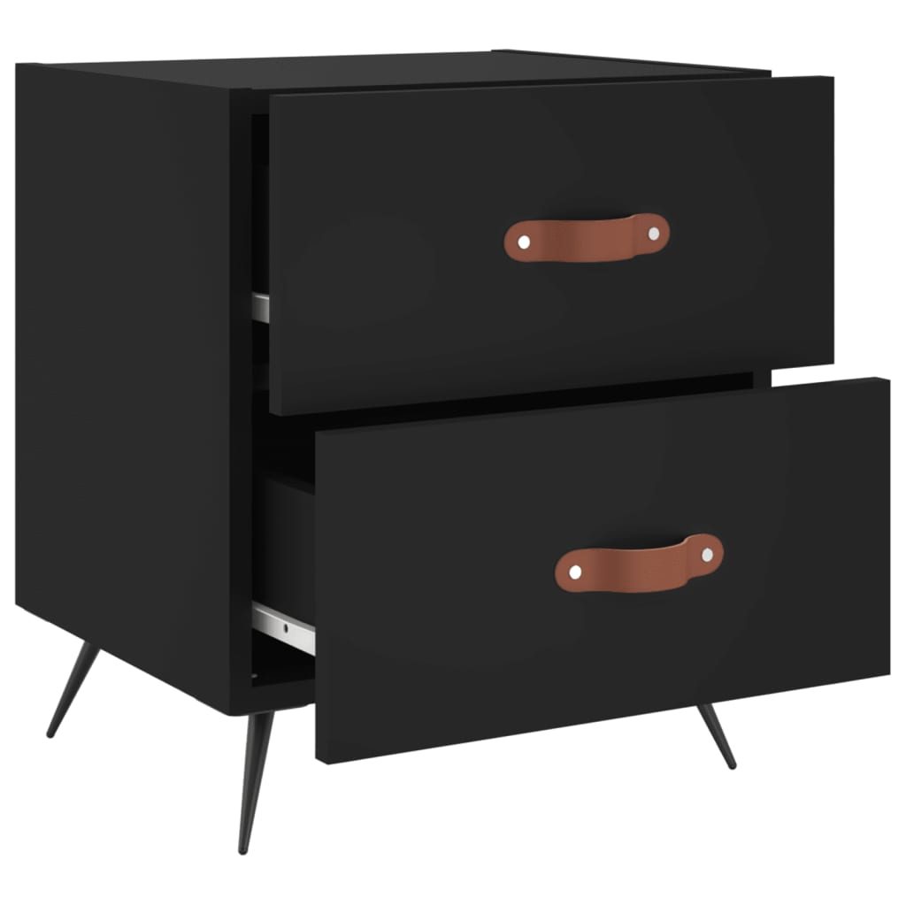 2 Black Engineered Wood Bedside Cabinets 40x35x47.5 cm