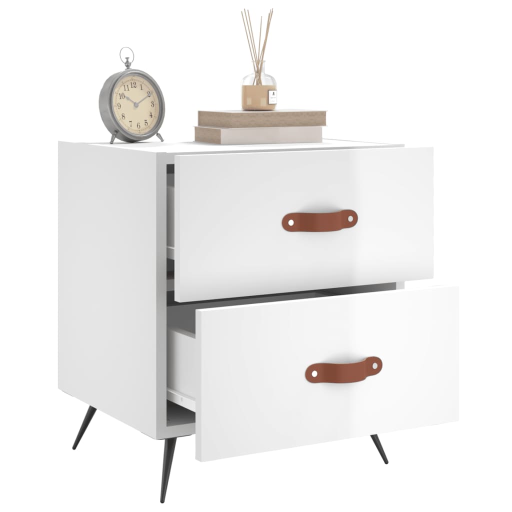 High Gloss White Bedside Cabinet 40x35x47.5 cm - Engineered Wood