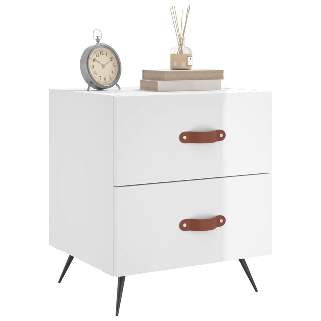 High Gloss White Bedside Cabinet 40x35x47.5 cm - Engineered Wood