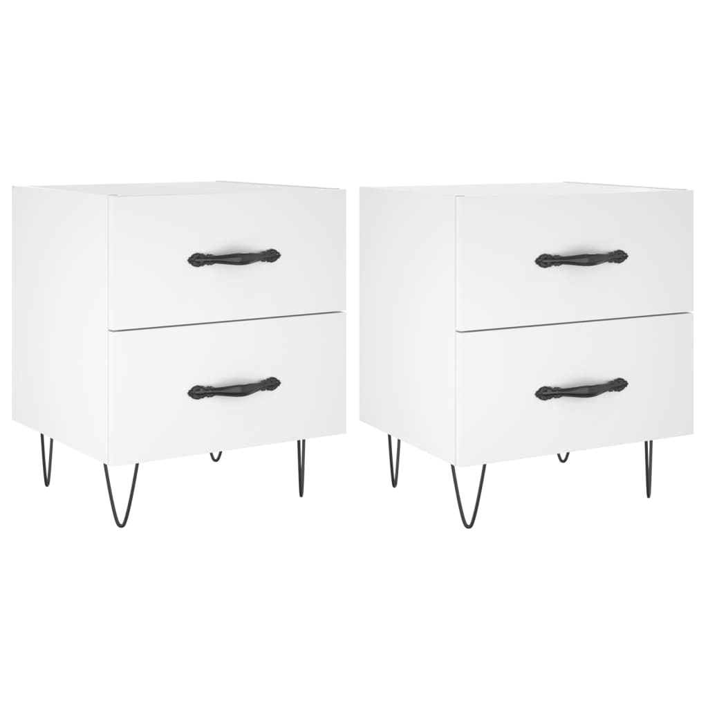 White Engineered Wood Bedside Cabinets Set 2pcs 40x35x47.5 cm