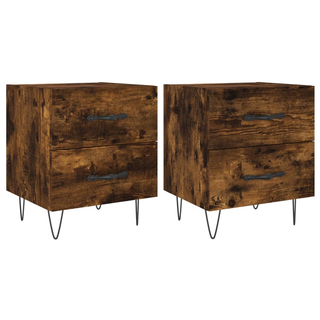 2-Piece Smoked Oak Bedside Cabinets, 40x35x47.5 cm, Engineered Wood
