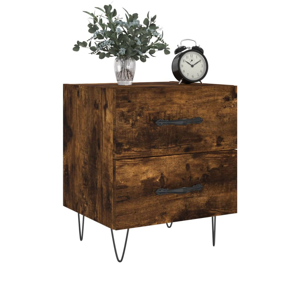 2-Piece Smoked Oak Bedside Cabinets, 40x35x47.5 cm, Engineered Wood