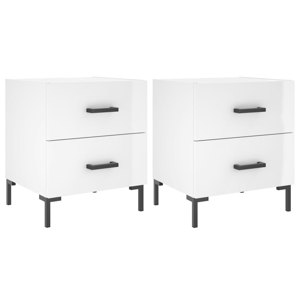 High Gloss White Bedside Cabinets Set - 2 pcs, 40x35x47.5 cm