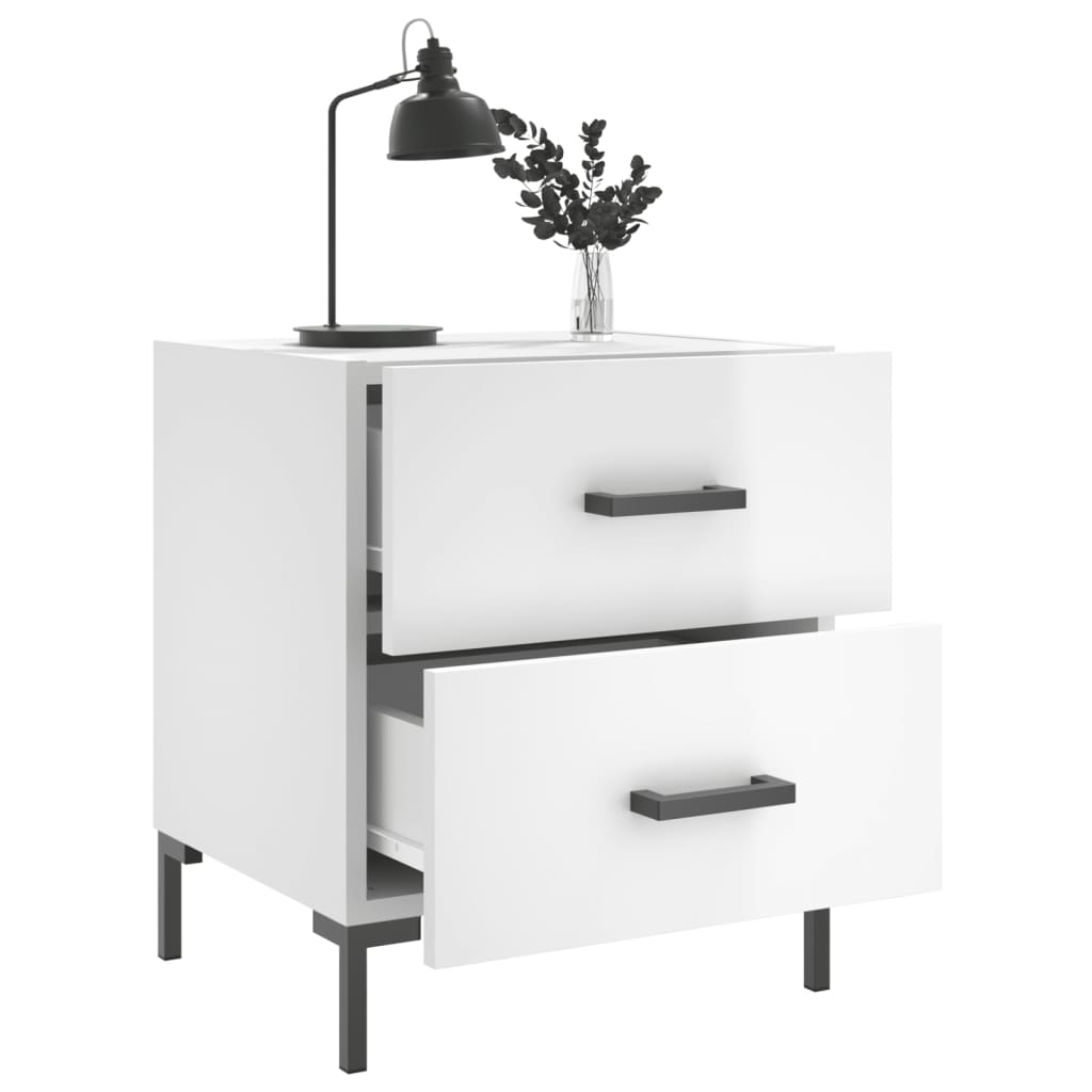 High Gloss White Bedside Cabinets Set - 2 pcs, 40x35x47.5 cm